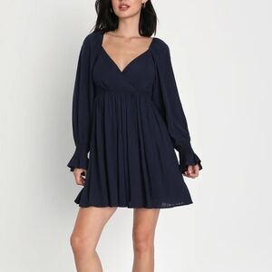 Lulu's Deep Navy Long Sleeve Dress